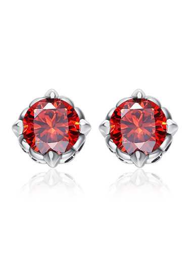 Simple Red Cubic Zircon 925 Silver Stud Earrings