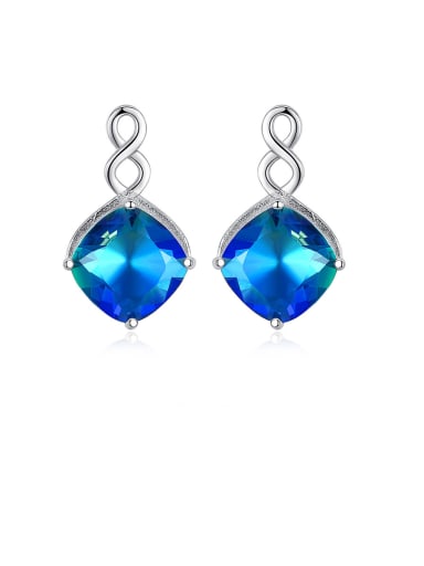 925 Sterling Silver With Platinum Plated Simplistic Geometric Drop Earrings