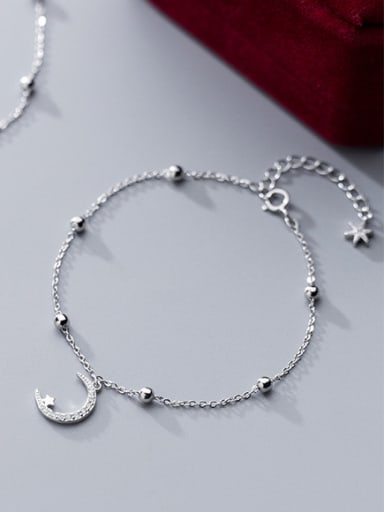 925 Sterling Silver With Platinum Plated Delicate Moon ball Anklets