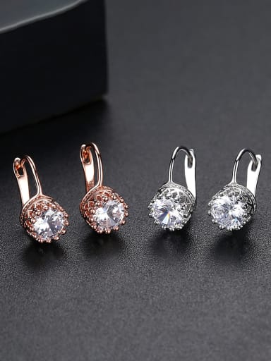 Copper With 18k Rose Gold Plated Delicate Round Cubic Zirconia Clip On Earrings