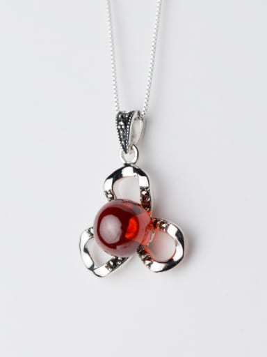 custom Fresh Hollow Clover Shaped Red Crystal Silver Pendant