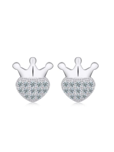Crown Heart Fashion Silver Stud Earrings