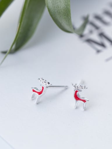 Lovely Deer Shaped Pink S925 Silver Glue Stud Earrings