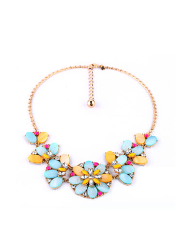 Alloy Gold Plated Shell Zircon Flower Necklace