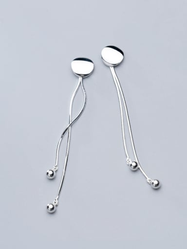 925 Sterling Silver With Smooth Beads Simplistic Chain Threader Earrings