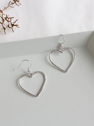 925 Sterling Silver With platinum Plated Simplistic hollow Heart Hook Earrings