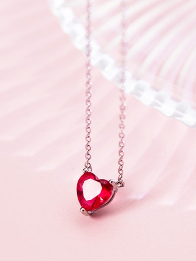 Simple Red Zircon Love 925 Silver Necklace