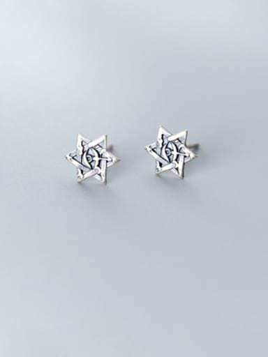 925 Sterling Silver With Antique Silver Plated Vintage Star Stud Earrings