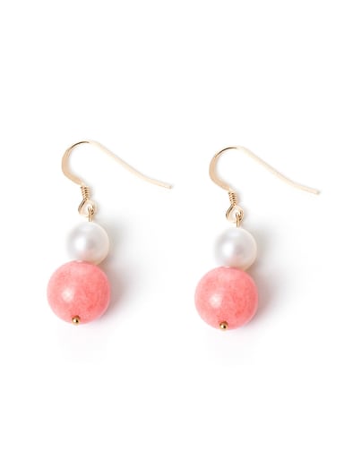 Personalized Pink Stone Bead Freshwater Pearl 925 Silver Earrings