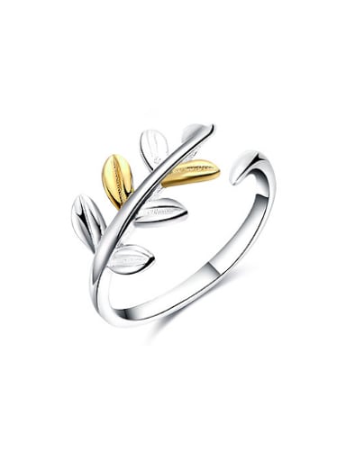 Exquisite Open Design Double Color Leaf Shaped Ring