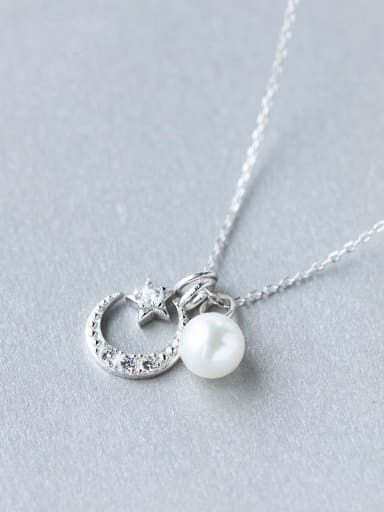 S925 Silver Star Moon and Shell Pearl  Sweet Necklace Set With CZ