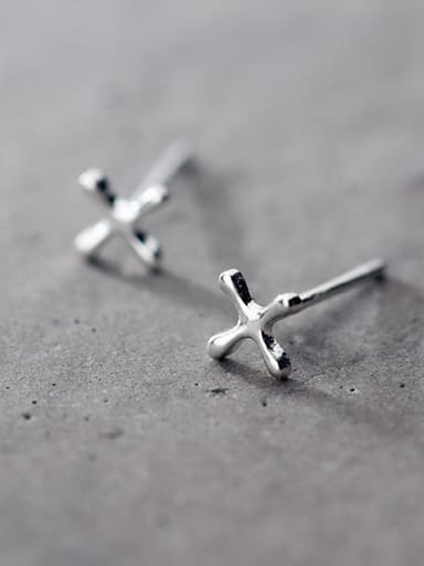 925 Sterling Silver With Silver Plated Simplistic Cross Stud Earrings