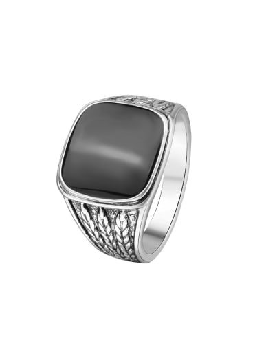 Personalized Black Enamel Antique Silver Plated Alloy Ring