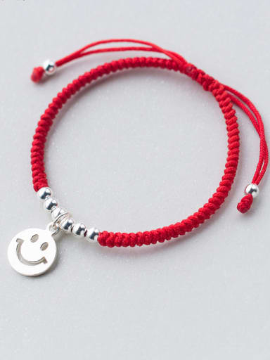 sterling silver smile woven red thread bracelet
