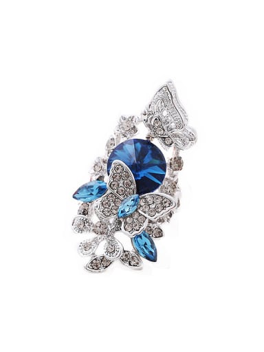 Exaggerated Blue Crystals Cubic Rhinestones Alloy Ring