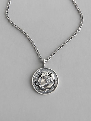 925 Sterling Silver With Antique Silver Plated Vintage Portrait Coin Double Sided Tag  Necklaces