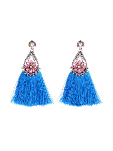 Blue Tassel Rhinestones Stud Chandelier earring