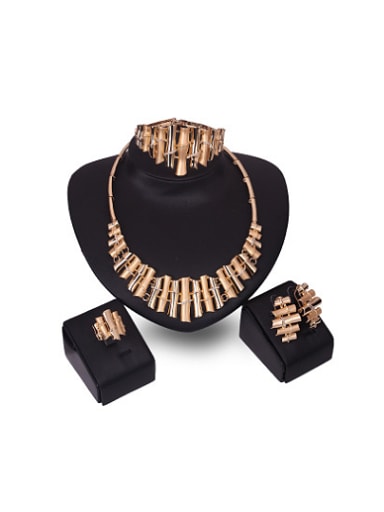Alloy Imitation-gold Plated Creative Rhinestones Bamboos-shaped Four Pieces Jewelry Set