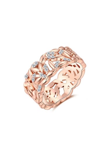 Elegant Rose Gold Plated Hollow Design Rhinestones Ring