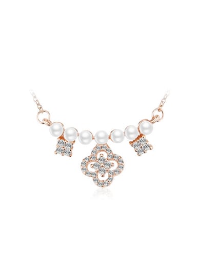 Women Personality 18K Rose Gold Pearl Zircon Necklace