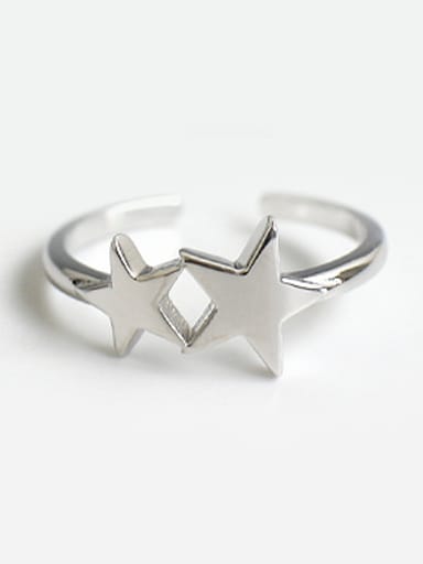 Fashion Double Star Smooth Silver Opening Ring