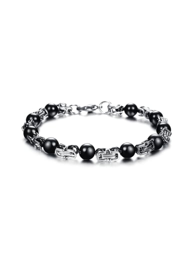 Personalized Black Beads Titanium Bracelet