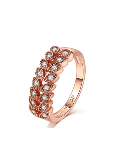 Double Lines Leaves Rose Gold Plated Ring with Zircons