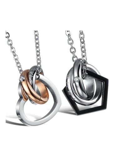 Fashion Geometrical Rings Pendant Titanium Lovers Necklace