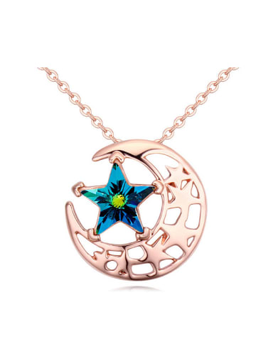 Fashion Rose Gold Plated Moon austrian Crystal Star Alloy Necklace
