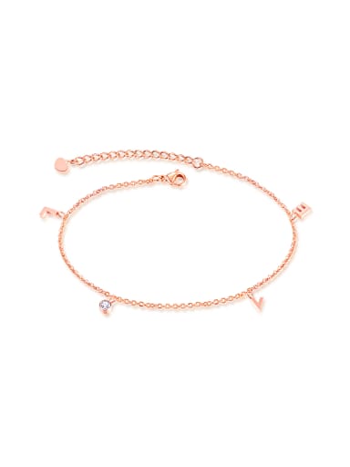 Simple Little Letter Rhinestone Rose Gold Plated Anklet