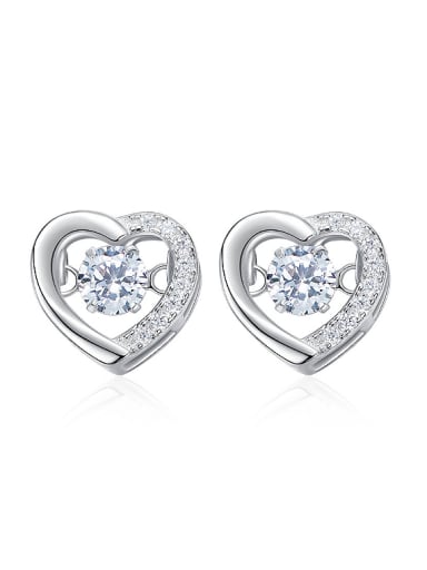 Fashion Hollow Heart Cubic Rotational Zircon 925 Silver Stud Earrings