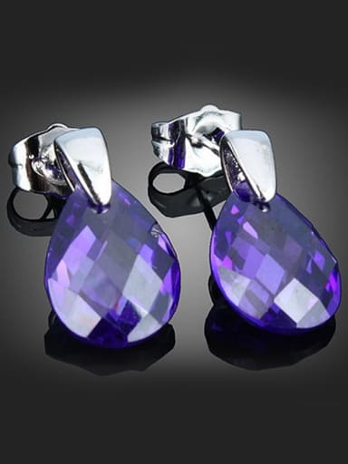 Fashion Water Drop Purple Zircon Copper Stud Earrings