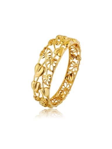 Copper Alloy 24K Gold Plated Classical Leaf Hollow Bangle