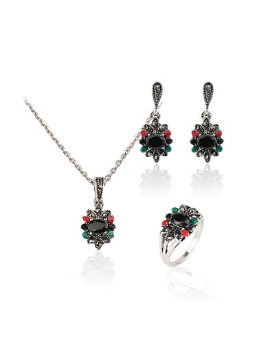 Ethnic style Colorful Resin stones Alloy Three Pieces Jewelry Set