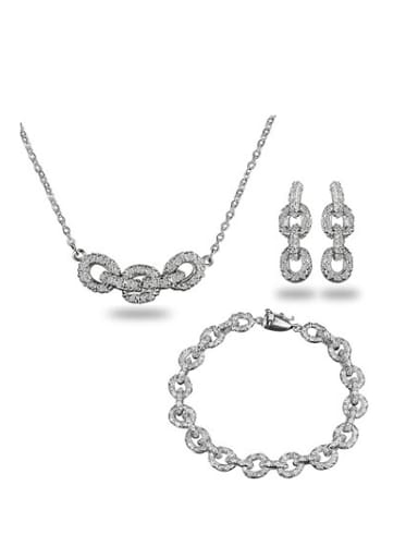 All-match Platinum Plated Geometric Shaped Zircon Three Pieces Jewelry Set