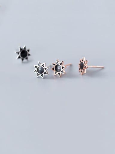 925 Sterling Silver With Rose Gold Plated Cute Sun Flower Stud Earrings