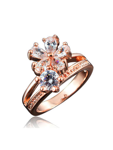 Exquisite 18K Rose Gold Plated Flower Shaped Zircon Ring