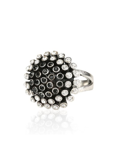 Personalized Chrysanthemum Flower Black Resin stones White Crystals Ring