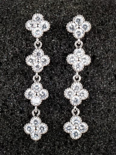 Sterling Silver Ear Needles Flower AAA Zircon Nickel Free White Gold Plated  Cluster earring