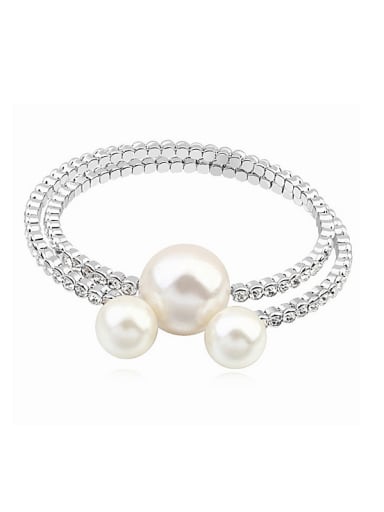 Simple White Imitation Pearls Tiny Cubic Crystals-studded Alloy Bangle