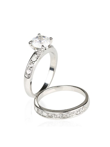 Fashion Zircon Crystals Silver Plated Alloy Ring Set