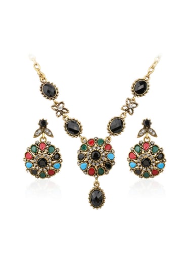Bohemia style Colorful Resin stones Alloy Two Pieces Jewelry Set