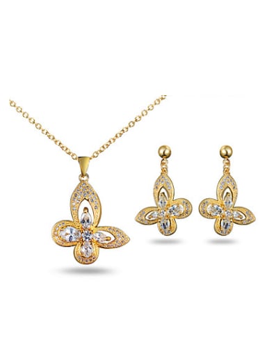 Fashion 18K Gold Plated Butterfly Shaped Zircon Two Pieces Jewelry Set