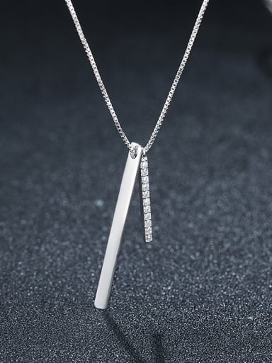 925 Sterling Silver With Platinum Plated Simplistic Strip Necklaces