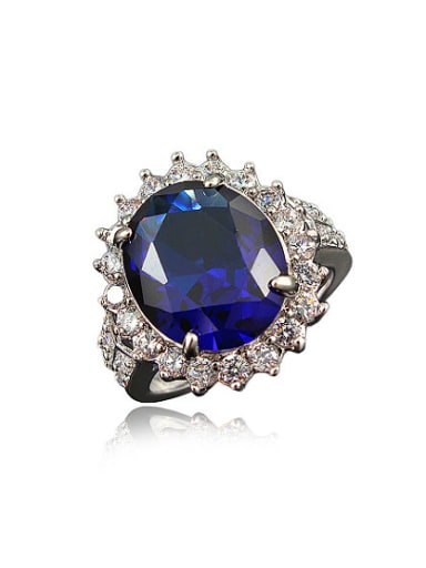 Blue Oval Shaped Platinum Plated 4A Zircon Ring