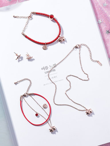 Titanium steel With Rose Gold Plated Cute Animal Pig Red rope Bracelets
