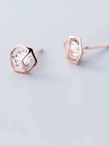 925 Sterling Silver With Cubic Zirconia Simplistic Geometric Stud Earrings