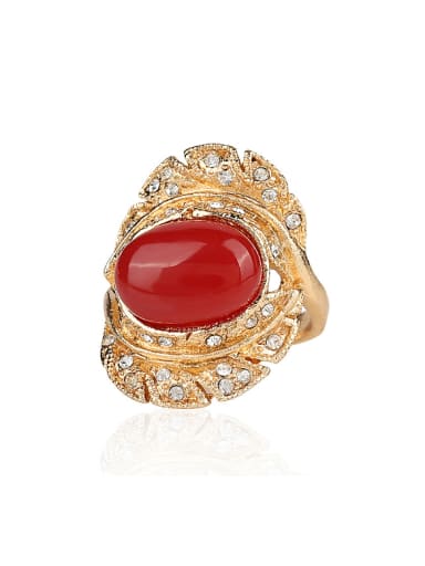 Retro Noble style Red Resin stone White Crystals Gold Plated Ring