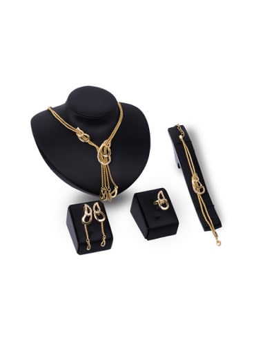 Alloy Imitation-gold Plated Fashion Multi-chain CZ Four Pieces Jewelry Set