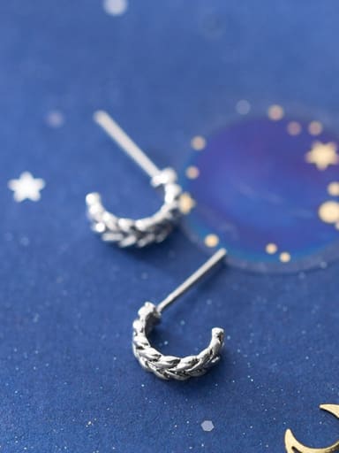 925 Sterling Silver With Silver Plated Simplistic Wheat Shaped Stud Earrings